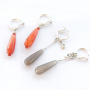 Earrings and necklaces with drop shaped natural stone beads and aura quartz crystal