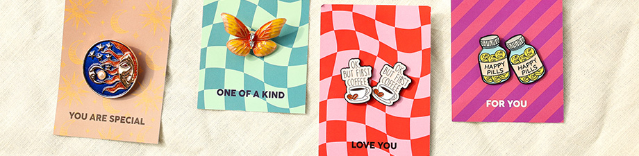 Shop now! Colourful brooches + pins with playful designs