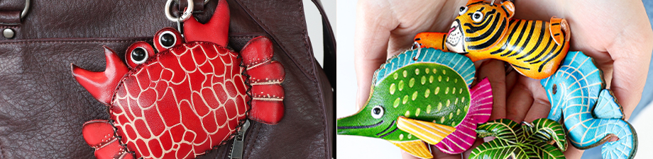 New leather purses and keychains